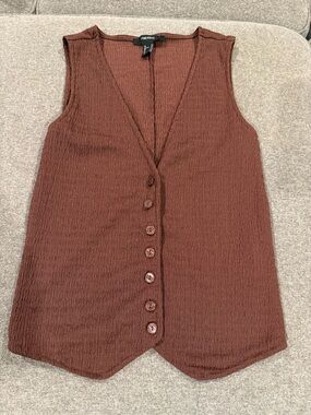 Forever 21 Rust Brown Sleeveless Button V-Neck Top